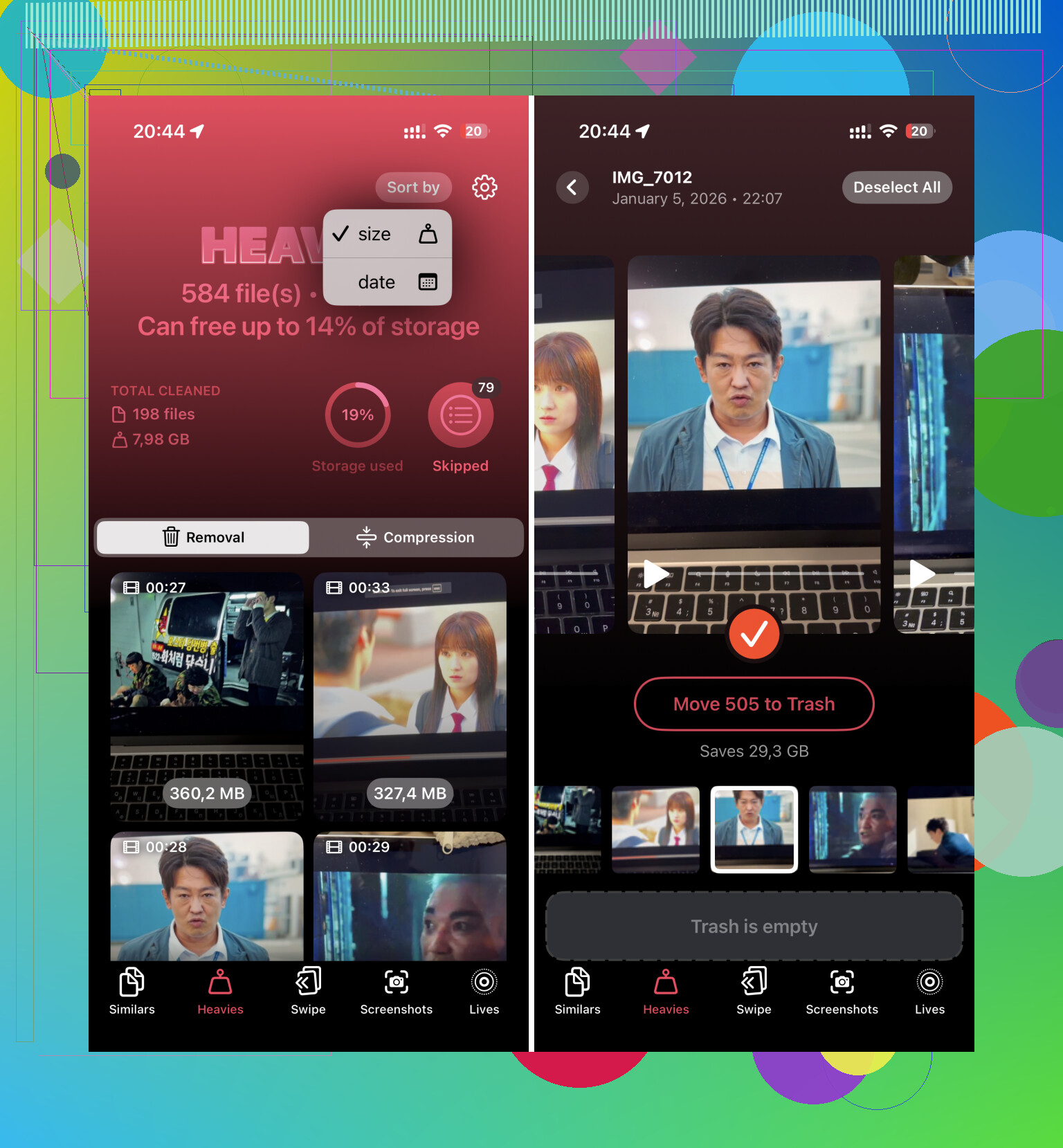 ¿Cómo puedo ordenar los videos del iPhone por tamaño sin abrir cada uno?